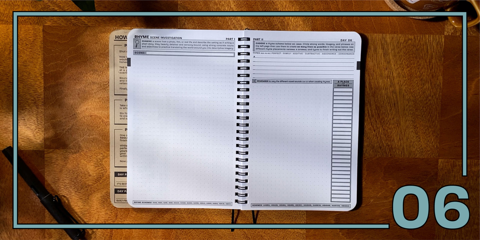 Practice Workbook open to the Rhyme Scene Investigation page